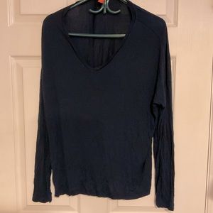 Navy blue long sleeve V-neck shirt